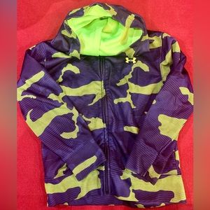 Boy’s Size 7 Under Armour Purple & Hyper Green Zip Up Athletic Jacket Hoodie VGC